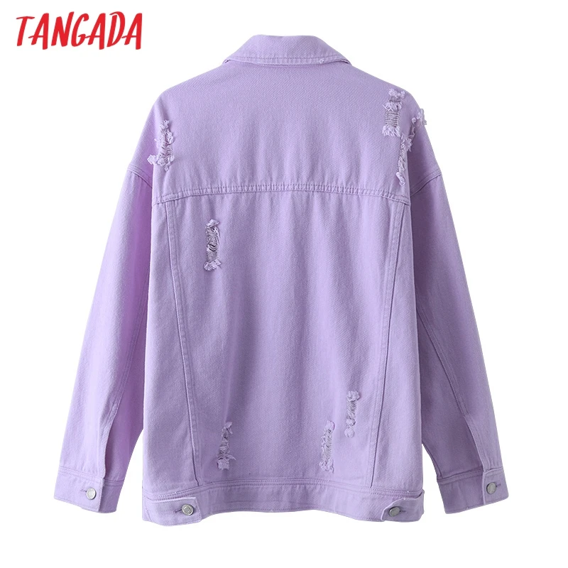 

Tangada 2020 Autumn women oversized lavender denim jacket coat pocket Ladies Long Sleeve loose Coat 2N4