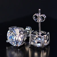 8mm fashion crystal stud earrings for women wedding earrings classic round cubic zirconia earring silver ear studs jewelry gift