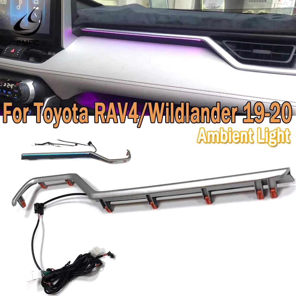 PMFC auto luce ambientale controllo centrale atmosfera lampada interna blu ghiaccio/64 colori controllo App per Toyota RAV4/Wildlander 2019-20
