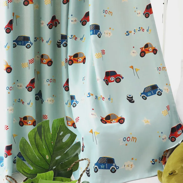 Синие детские шторы для гостиной спальни с рисунком автомобиля