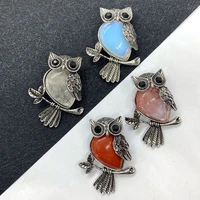 owl shaped natural stone pendant animal shaped semi precious stone pendant diy jewelry making bracelet necklace size 35x46mm