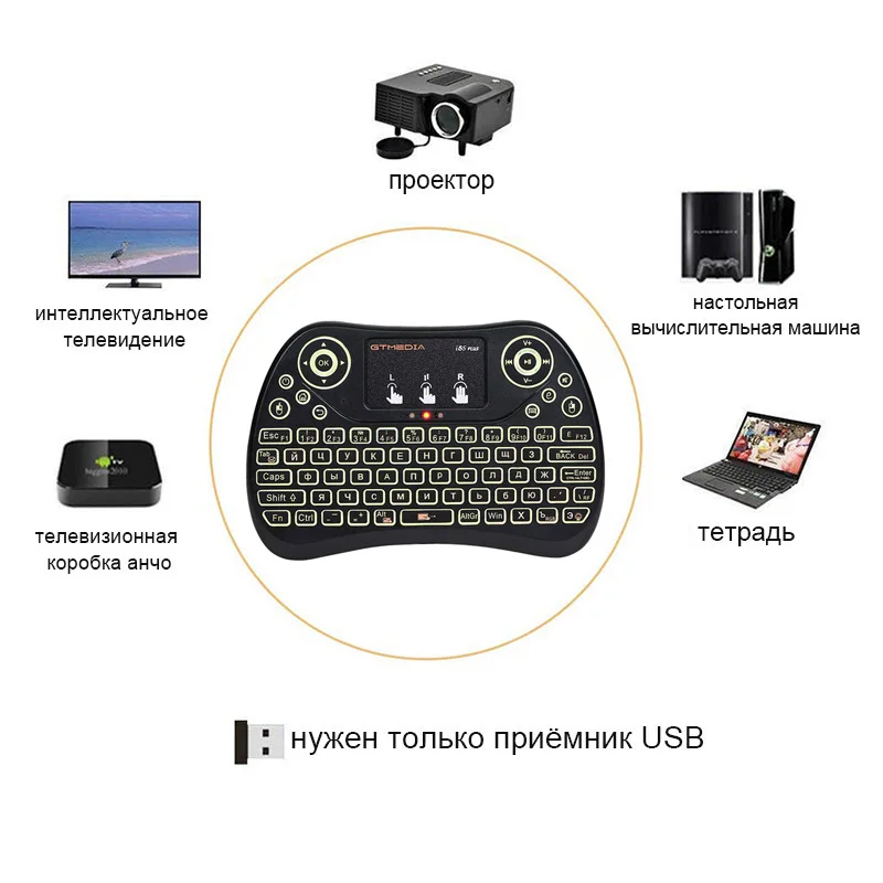 GTMEDIA i8S PLUS с подсветкой 2 4G Беспроводной клавиатура Air Мышь английский русский