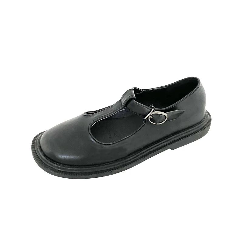 Koovan Women's Leather Shoes 2020 Vintage Mary Jane Women's Shoes Hollow Round Straight-Line Buckle Shoes Flats