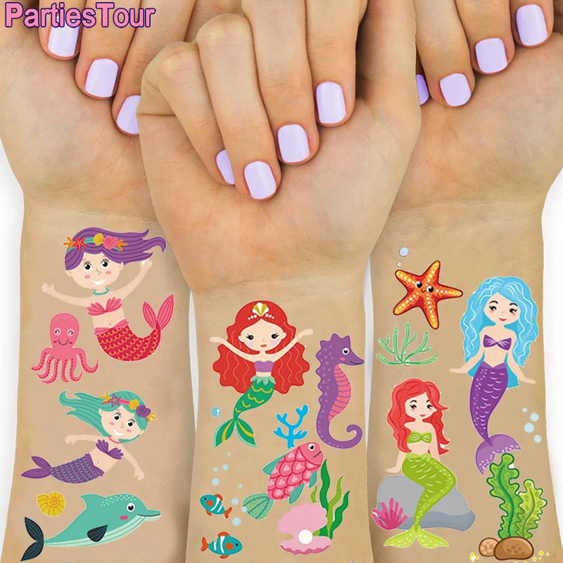 

Mermaid Temporary Tattoos Stickers Mermaid Birthday Party Favors Fish Hippocampus shell Temporary Tattoos Mermaid Party Decor