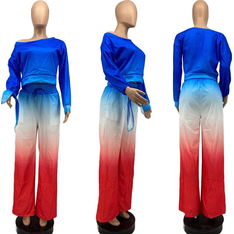 

Winter Casual Sweat Suits Women Clothes Bow Tie Long Sleeve Sweatshirt and Wide Leg Pants Set Sportswear 2 Piece Matching Sets