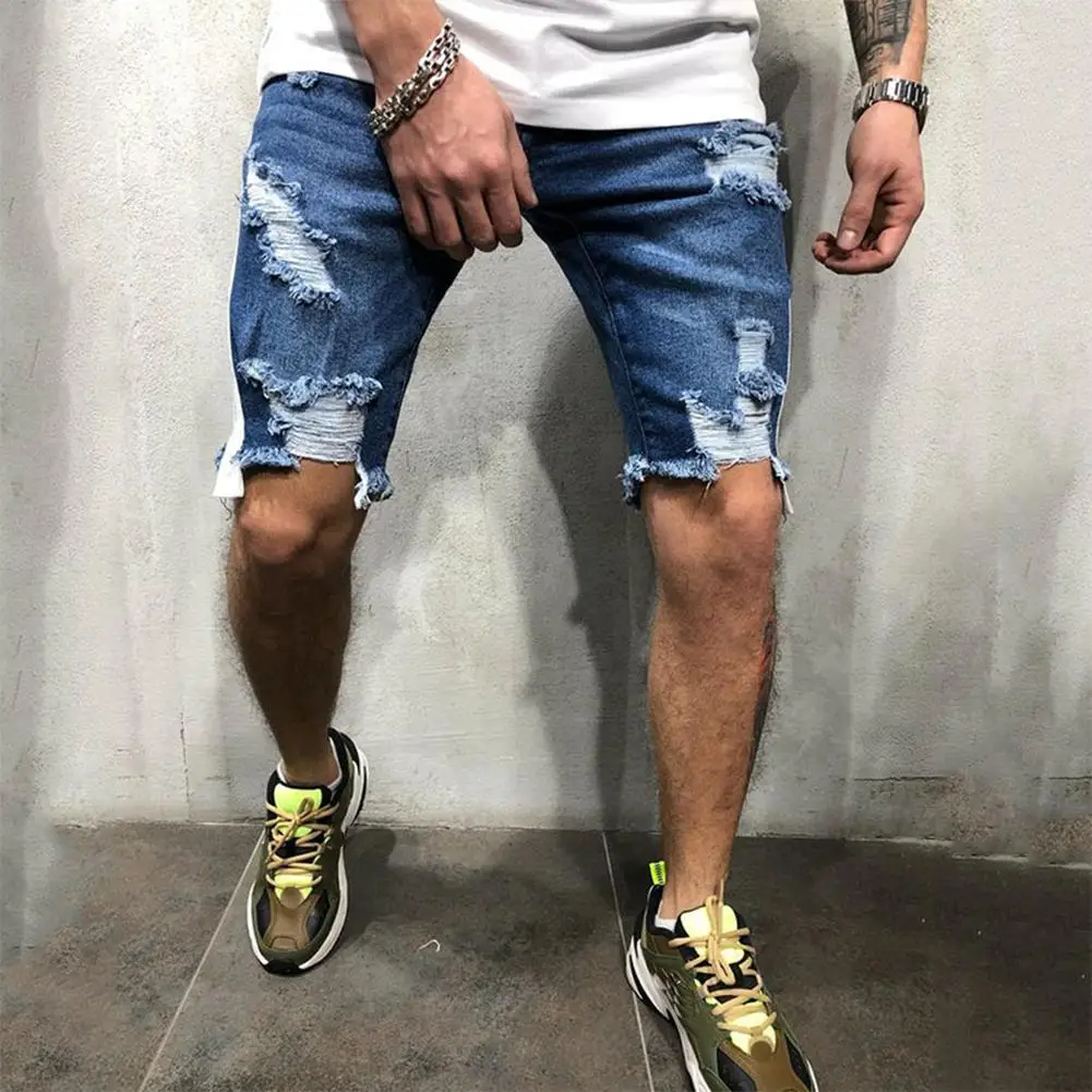 Мужские джинсовые шорты Yfashion Синие рваные из джинсовой ткани летняя уличная
