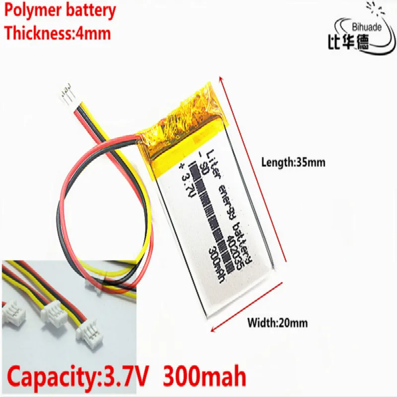 Хорошее качество JST PH 1,0 мм 3 pin 3,7 V, 300mAH 402035 полимерный литий-ионный/литий-ионный аккумулятор для планшетных ПК банка, gps, mp3, mp4