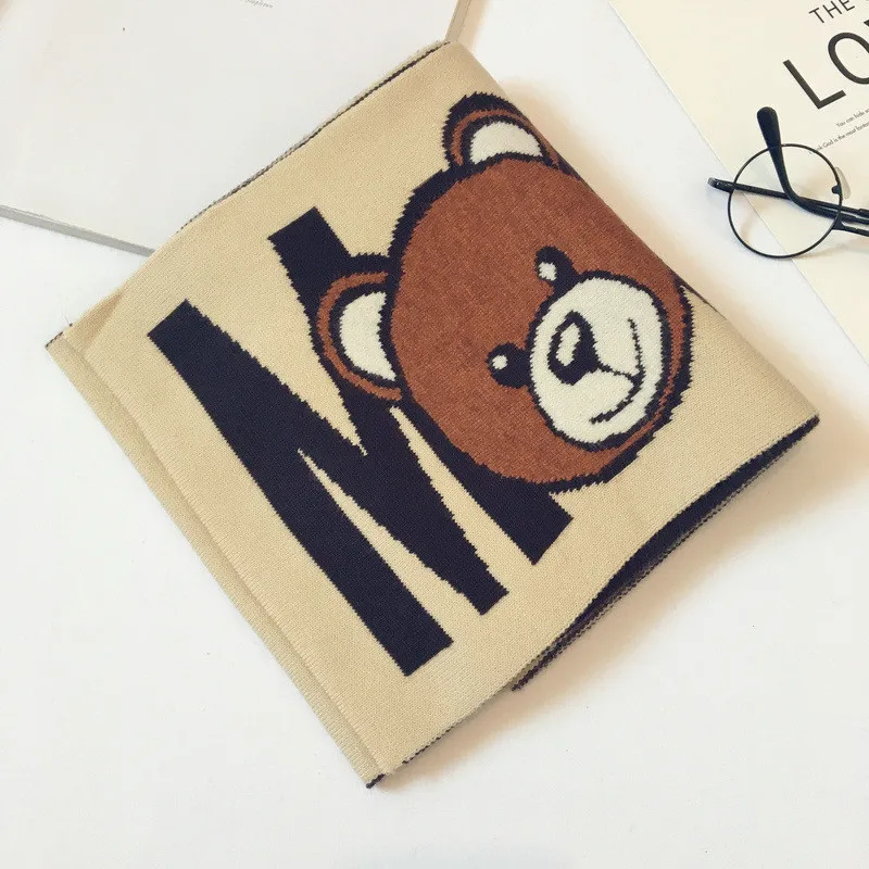 Клетчатая Шерстяная Одежда с рисунком медведя из мультфильма теплая осенне