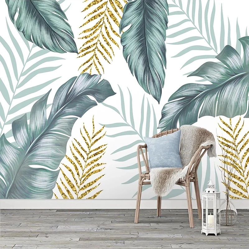 Настенная роспись на заказ с абстрактными листьями в скандинавском стиле