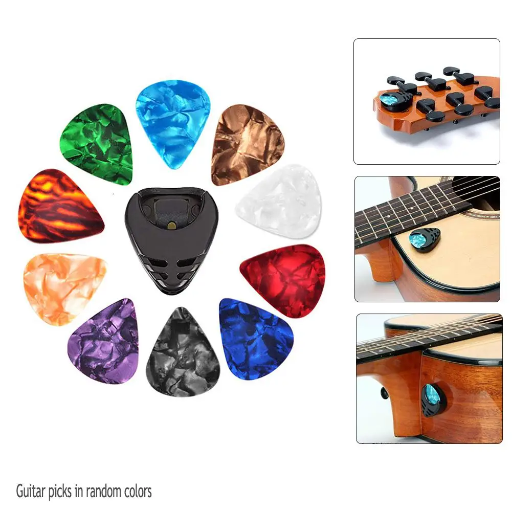 10 pcs gitarre picks guitar pick halter set akustische gitarre elektrische gitarre bass ukulele stick auf halter picks gelegentliche farbe free gl