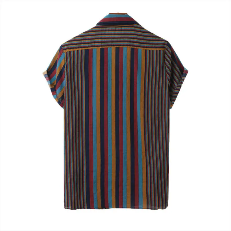 

Mens Striped Lapel T-Shirt Blouse Summer Casual Loose Button-up Tee Shirt Tops