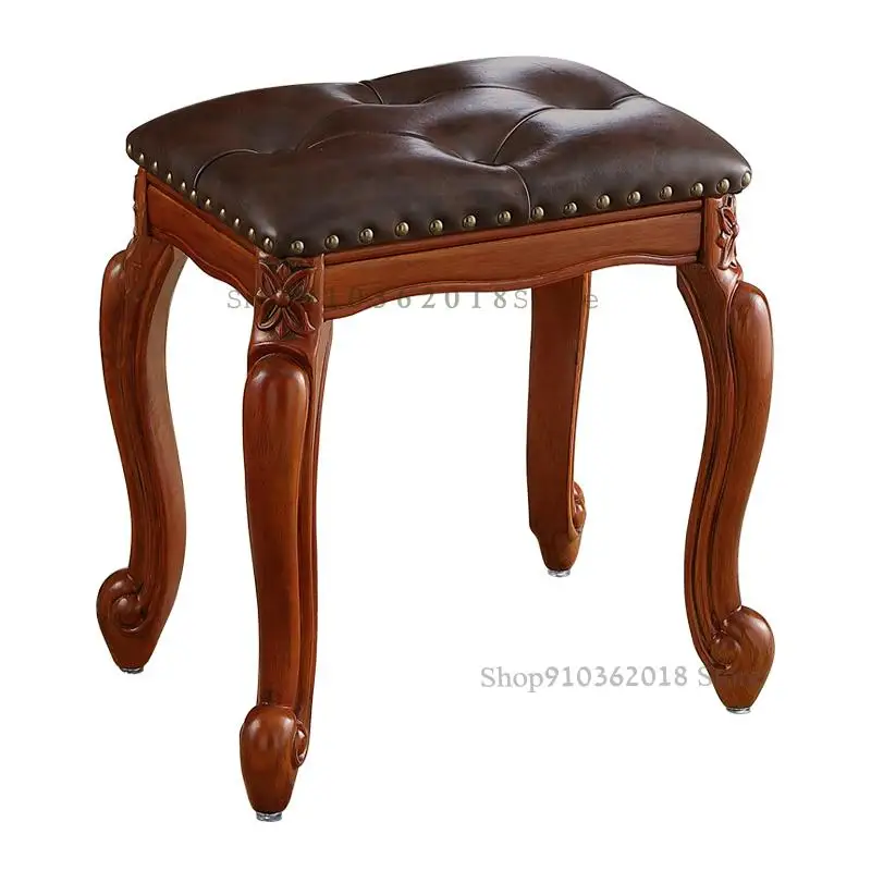 American Small Stool Household Leather Low Fashion Creative Bedroom Makeup Dressing Sofa Solid Wood Shoe |