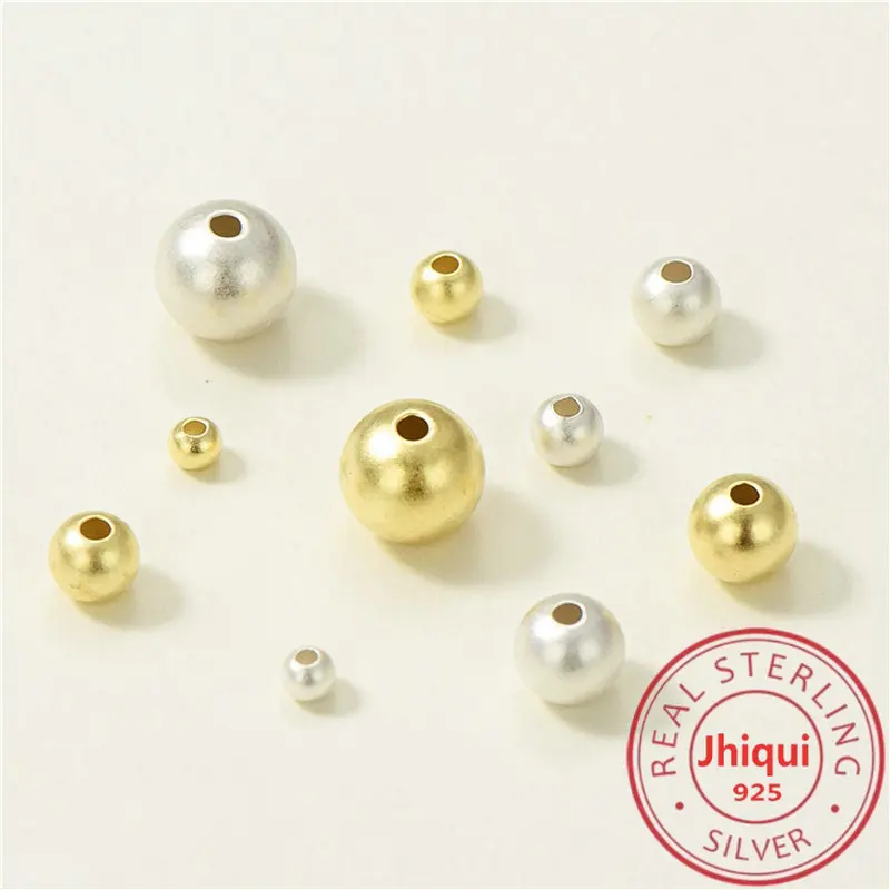 

10PCS 925 Sterling Silver Dull Polish Spacer Round Beads for DIY Bracelet Necklace Making Fine Jewelry Finding