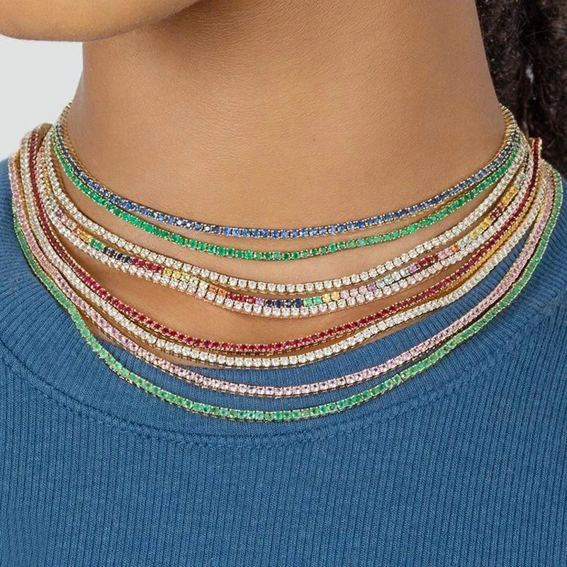 Женское Ожерелье 3 вида цветов 2 мм с фианитом rainbuw красное блестящее ожерелье