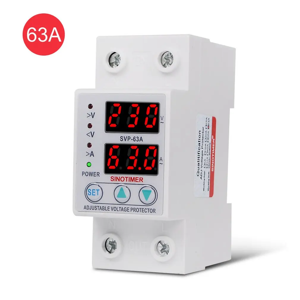SINOTIMER SVP-63A Напряжение протектор 230V 63A Регулируемый автоматическое восстановление под/над релейный выключатель защитное устройство с светодиодный