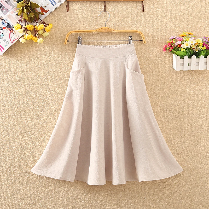 Летняя юбка с карманом из хлопка и конопли всех видов женская маленькая