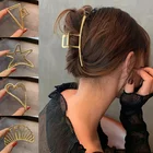 Женская заколка-краб для волос, металлическая заколка золотого цвета с перфорацией, в винтажном стиле