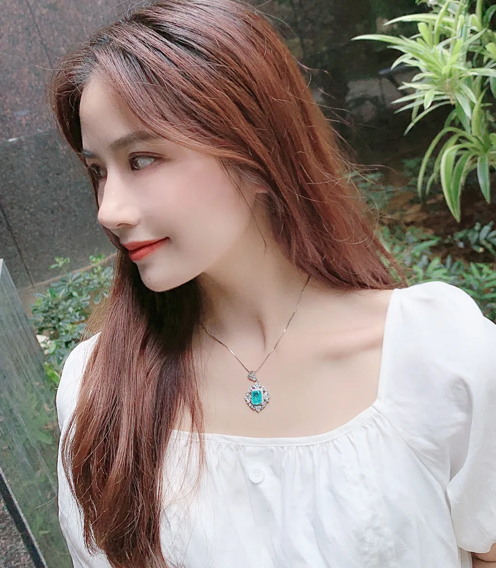 

LAKE BLUE PARAIBA TOURMALINE EMERALD GEMSTONE JEWELRY SET FOR WOMEN SILVER 925 COLOR STUD EARRINGS NECKLACES FOR WEDDING GIFTS