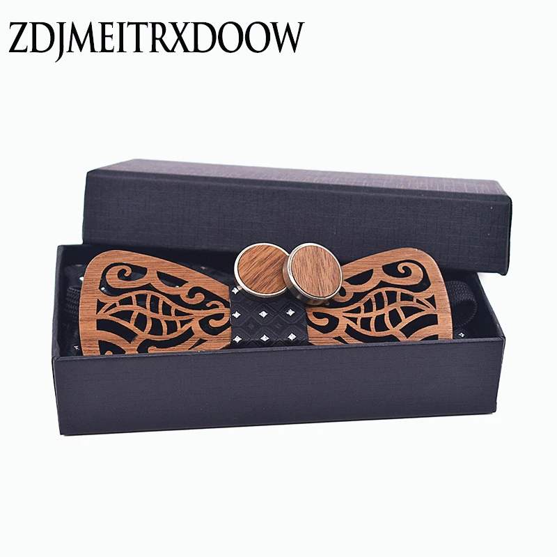 New Wooden Decoration Tie Cufflinks Set Dress Suit Party Gentleman Wood Bow tie Gift set Corbatas Para Hombre Butterfly | Аксессуары для