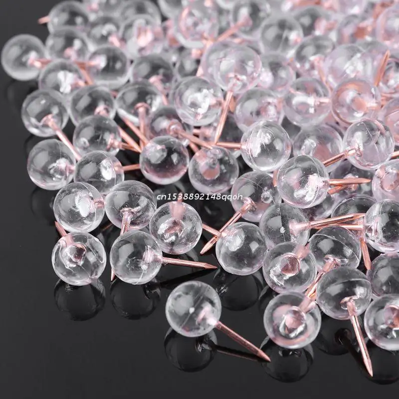

200 Pack Push Pins Rose Gold Map Tacks Large Size Pins Rose Gold Steel Point and Transparent Plastic Round Head Dropship