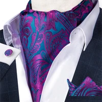 luxury mens ascot set vintage purple blue paisley floral jacquard silk necktie cravat wedding tie handkerchief set dibangu