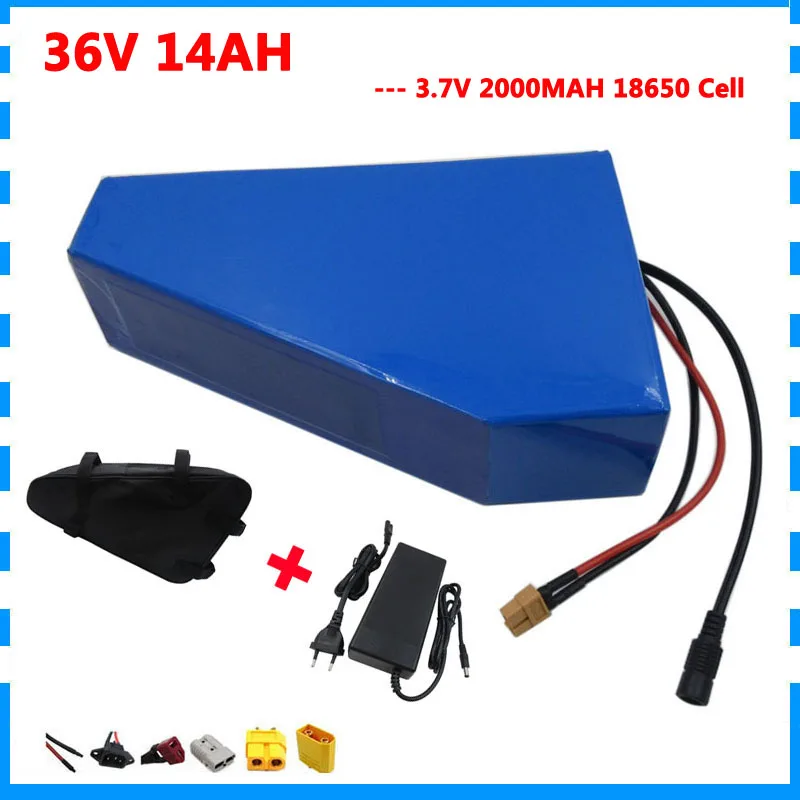 500W 36V 14AH литий-ионная батарея 36V треугольник ebike аккумулятор 2000mah 18650 cell 15A BMS 42V 2A зарядное устройство с треугольной сумкой