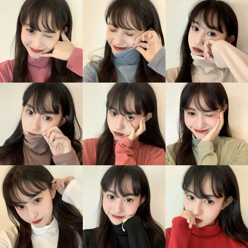 Good Quality Female Long Sleeve Turtle Neck T-shirt Solid Color Young Girls' Fashion Cotton Tees Casual Basic Tops Wholesale | Женская