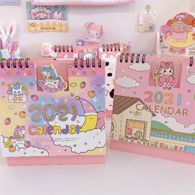Новинка 2021 настольный календарь с мультяшными животными и единорогами двойной
