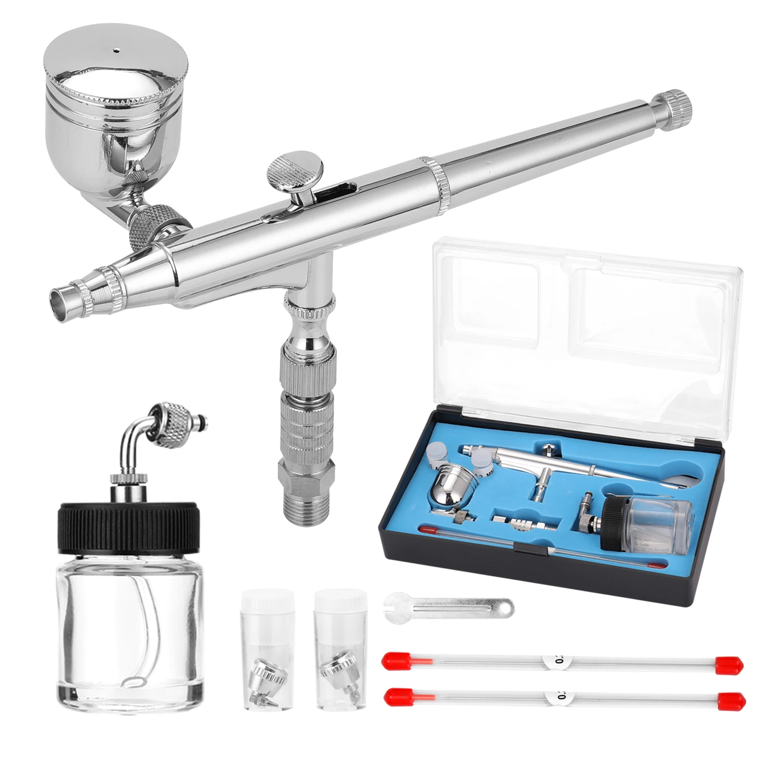 

Professional Airbrush Set for Model Making Art Painting with G1/8 Adapter Wrentch 2 Fluid Cups 2Needles 2 Nozzles Airbrush Kit