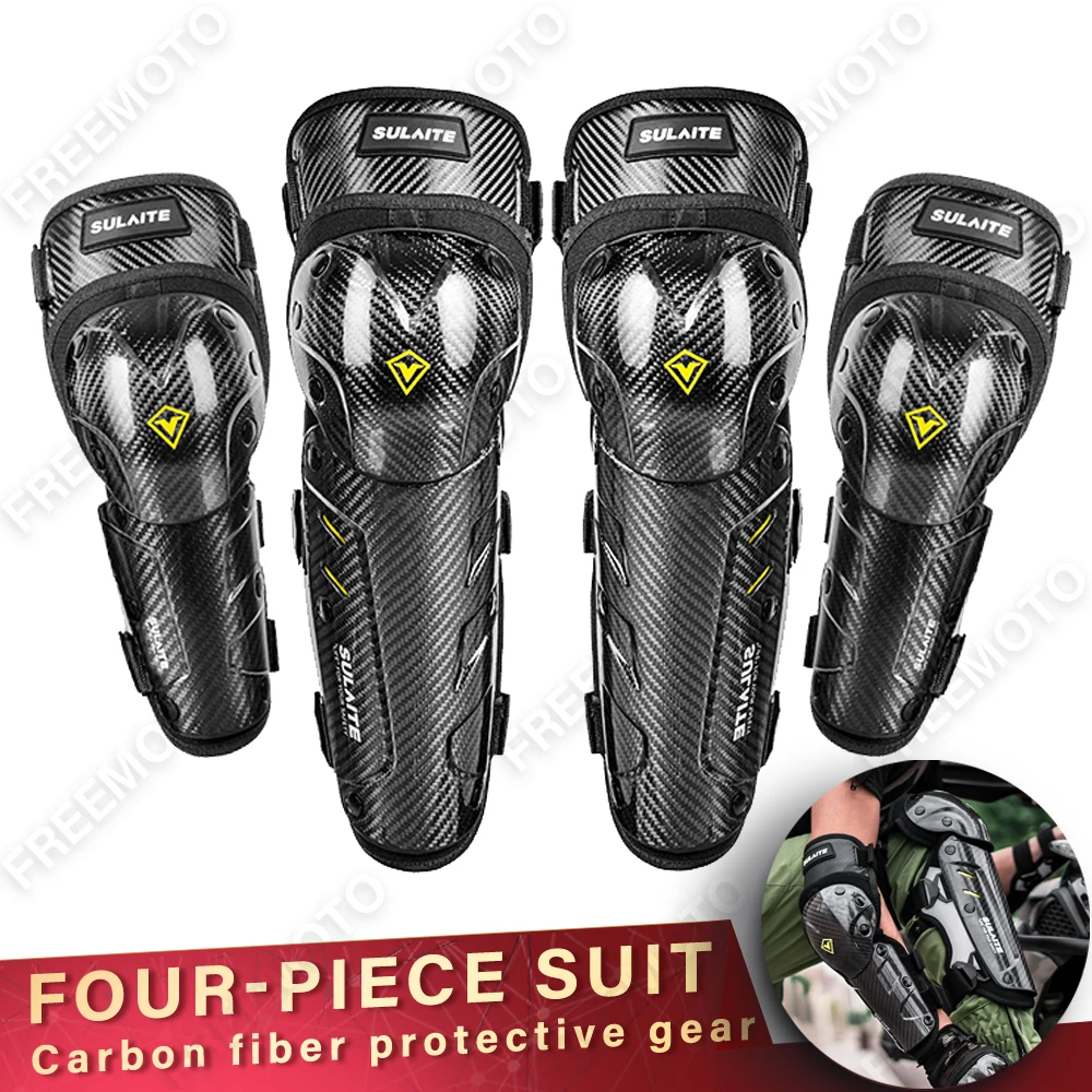

Motorcycle Knee Pads High Quality ElbowPads Carbon Fiber Protective Gear Anti-fall Rodilleras MTB Riding Gear Black 4 Pcs Set