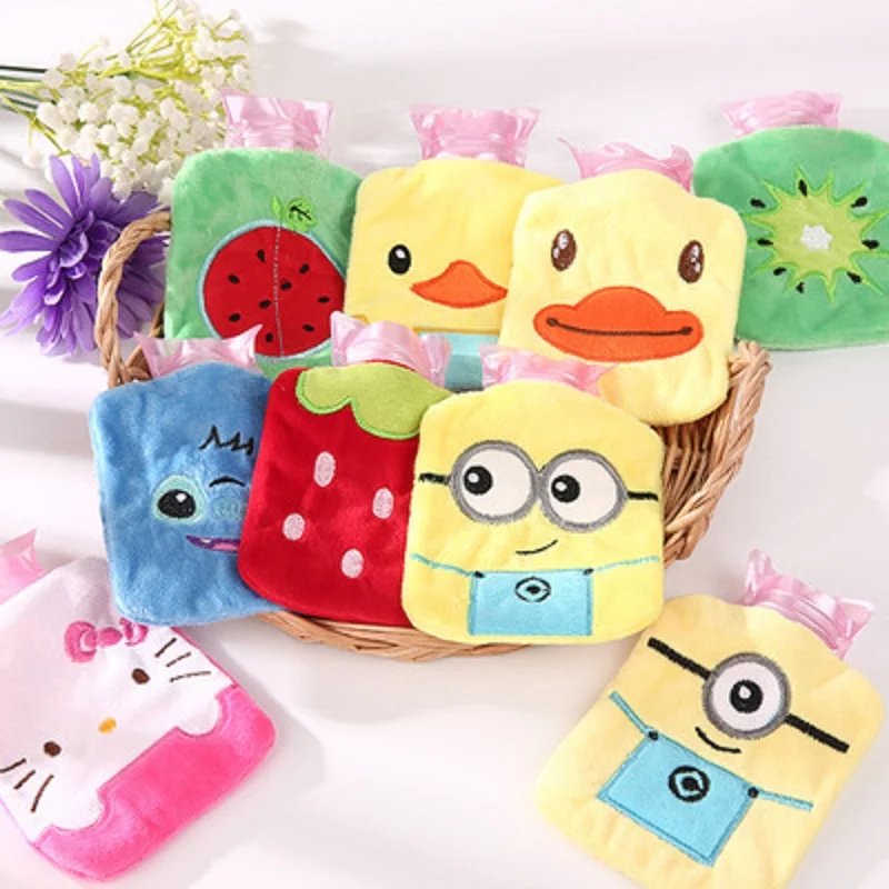 

Mini Cute Cartoon Hot Water Bottle Pvc Safe Explosion-Proof Washable Plush Hand Warmer Bag Portable Hand Feet Hot Water Bottle