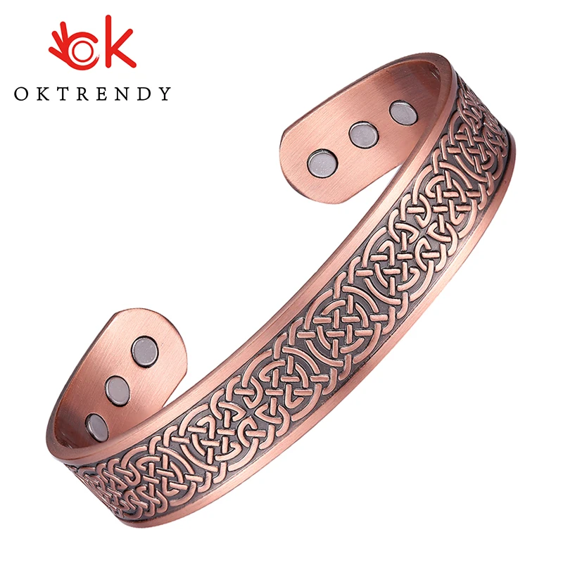 

Magnetic Pure Copper Bracelet for Men Benefit Bangle 15mm Wide Adjustable Health Energy Open Cuff Bangles Cross Knot Engrave