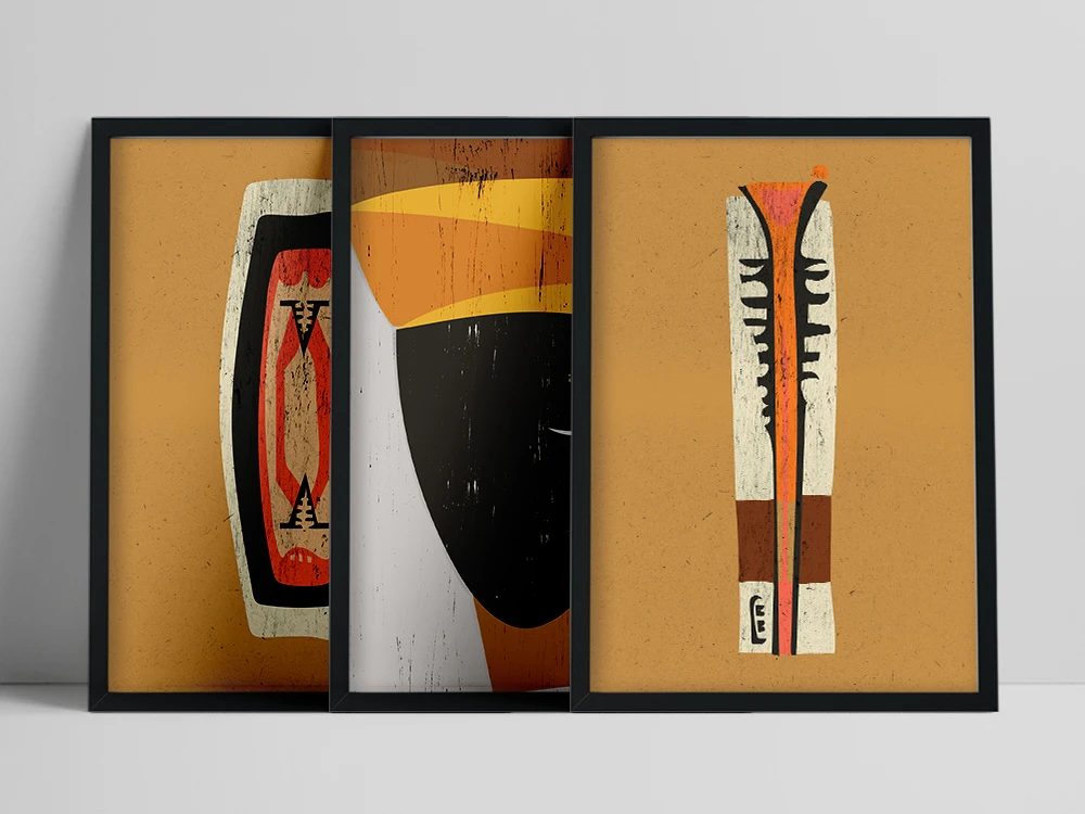 Африканский этно Триптих портрет абстрактной женщины современный коллаж набор