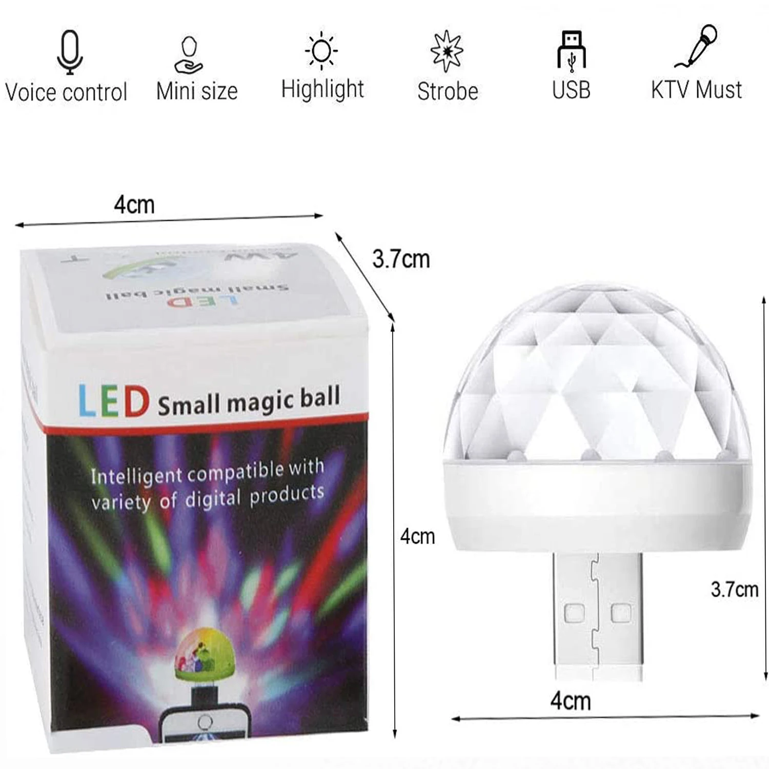 

Mini USB Magic Disco Ball Lamps Sound Activated Multi-Color Car Atmosphere Lights Strobe Light
