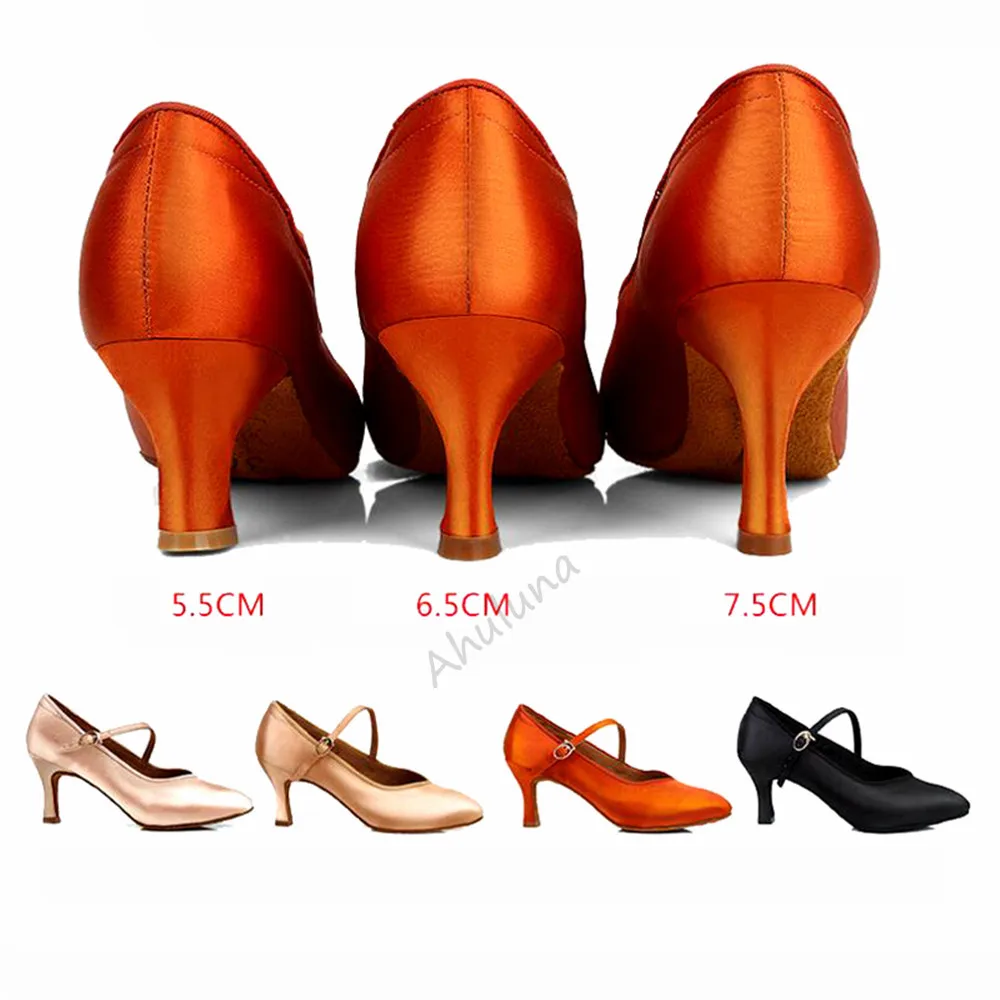 Для женщин Стандартный Обувь для танцев Тан атласный высокий низкий каблук