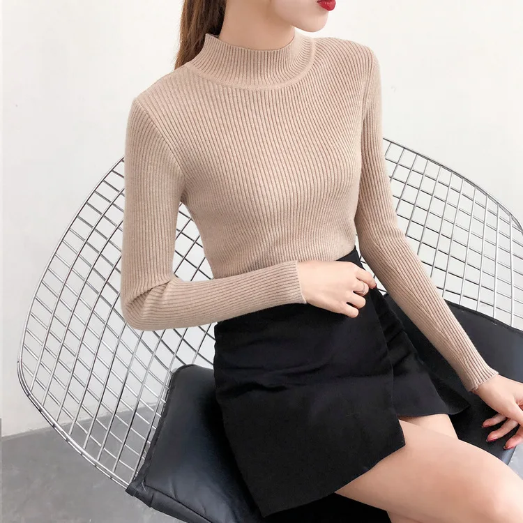 

Factory Direct Sales 2021 Autumn Winter Solid Color Sweater Women's New Korean Version Of Core-spun Yarn High Turtleneck Sweater