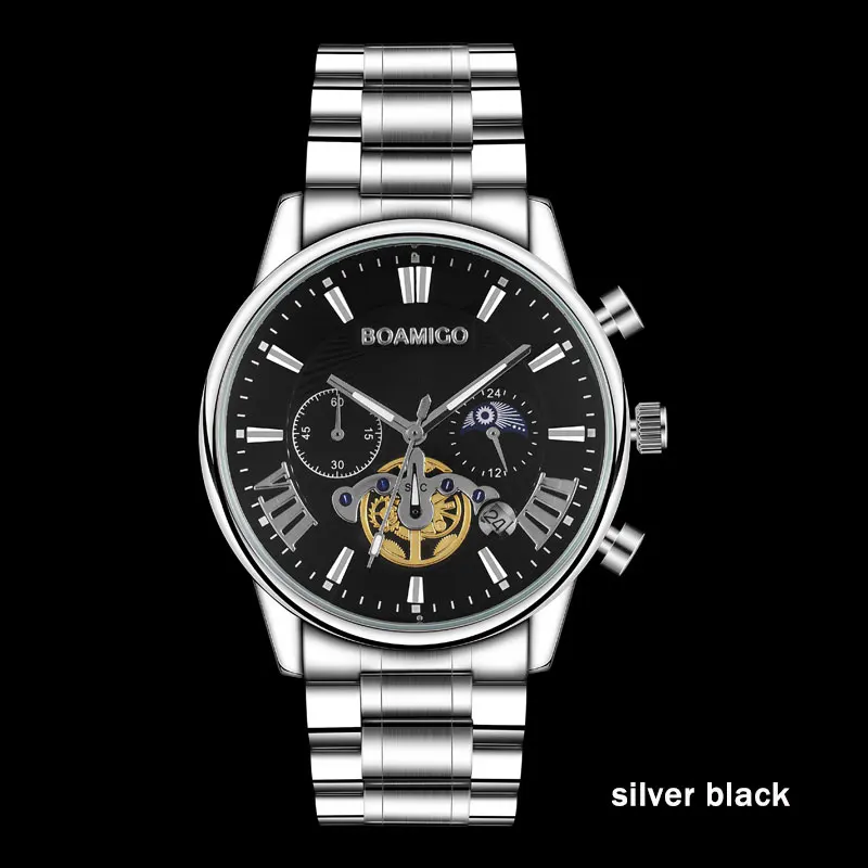 F933Asilverblack BOAMIGO, мужские часы, Топ бренд, Роскошные, водонепроницаемые, модные, кварцевые, бизнес, мужские часы, часы, повседневные, механические, турбийон, Wist часы - Цвет: F933Asilverblack