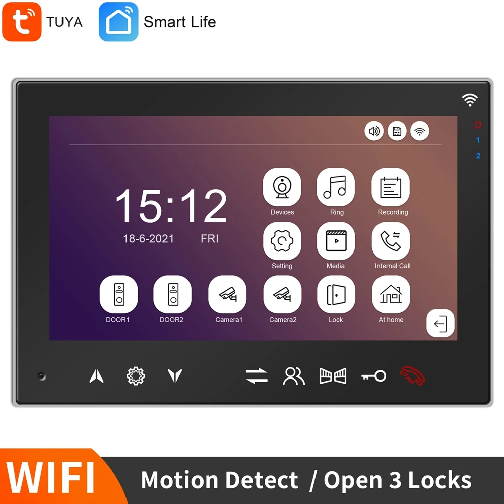 WiFi Intercom System 7 inch Smart IP Display Supports Motion Detection Recording APP Remote Unlock Wireless video doorphone