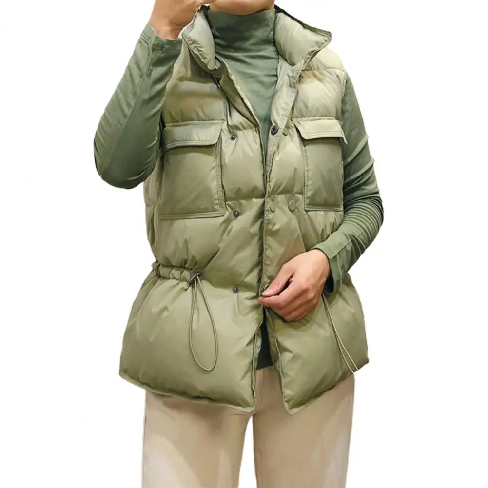 

Women's jacket Winter Vest Windproof Stand Collar Warm Sleeveless Cardigan Coat Tight Waist Lady Waistcoat for Daily Wear