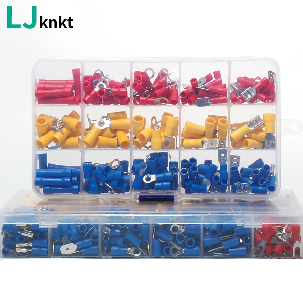 

Assorted Full Insulated Electrical Wire Terminals Crimp Connector Spade Butt Ring Fork Set Cable Terminal Kit terminator