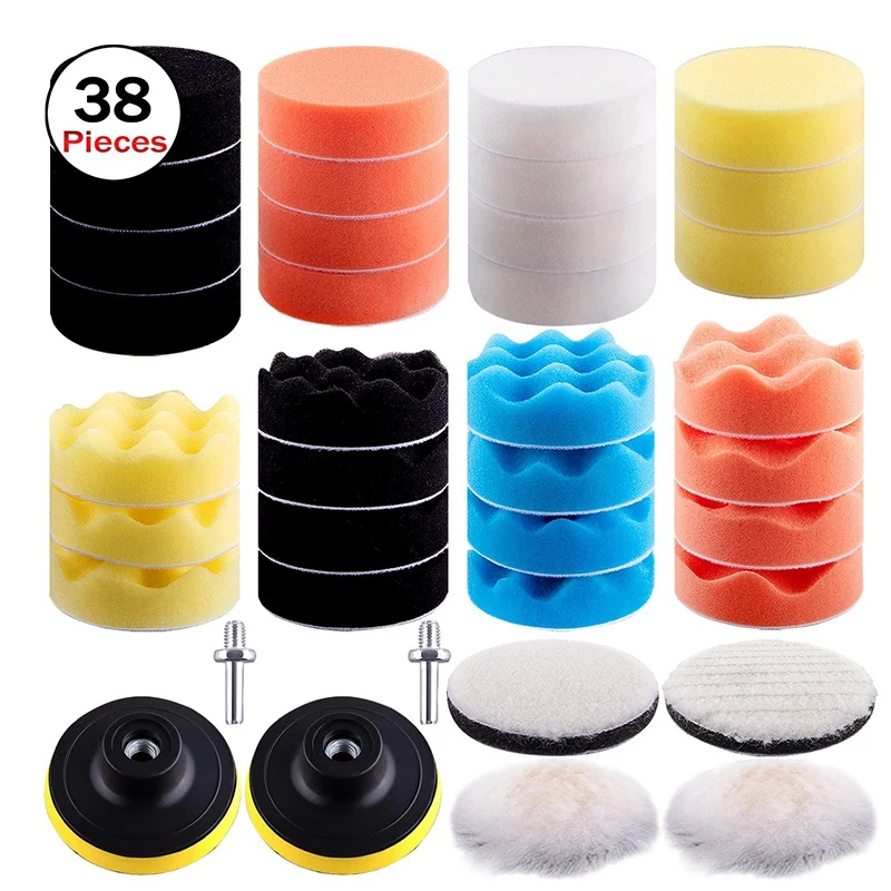 

38 Pcs Polishing Pad Kit 2 in 1 Car Foam Drill 7-5 inch & 31-3 inch Buffing Pads Car Care Polisher Waxing Polishing