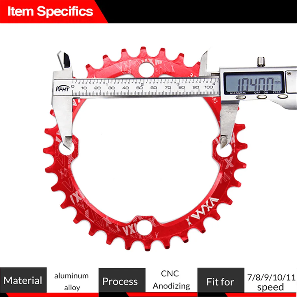 Узкое широкое Велосипедное кольцо VXM 104BCD MTB Crankset из алюминиевого сплава цепное