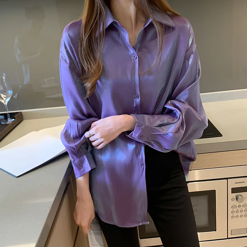 Блузка Женская Осенняя атласная шелковая с длинным рукавом | одежда