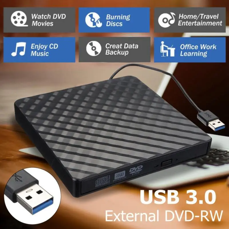 

Новейший Внешний DVD-рекордер USB 3,0, записывающее устройство, DVD RW оптический привод, проигрыватель CD/DVD, MACs OS, Windows XP/7/8/10, АБС-пластик