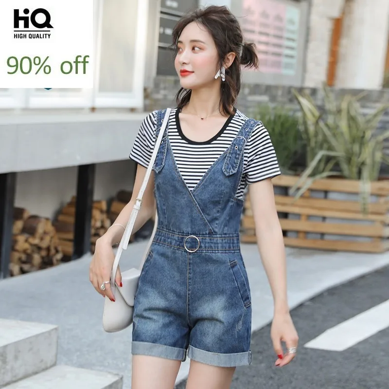 2020 летние новые женские джинсовые короткие комбинезоны без рукавов с широкими