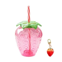 summer water bottle cartoon food grade pp wide application strawberry straw cup for home lovely cute strawberry juice bottle