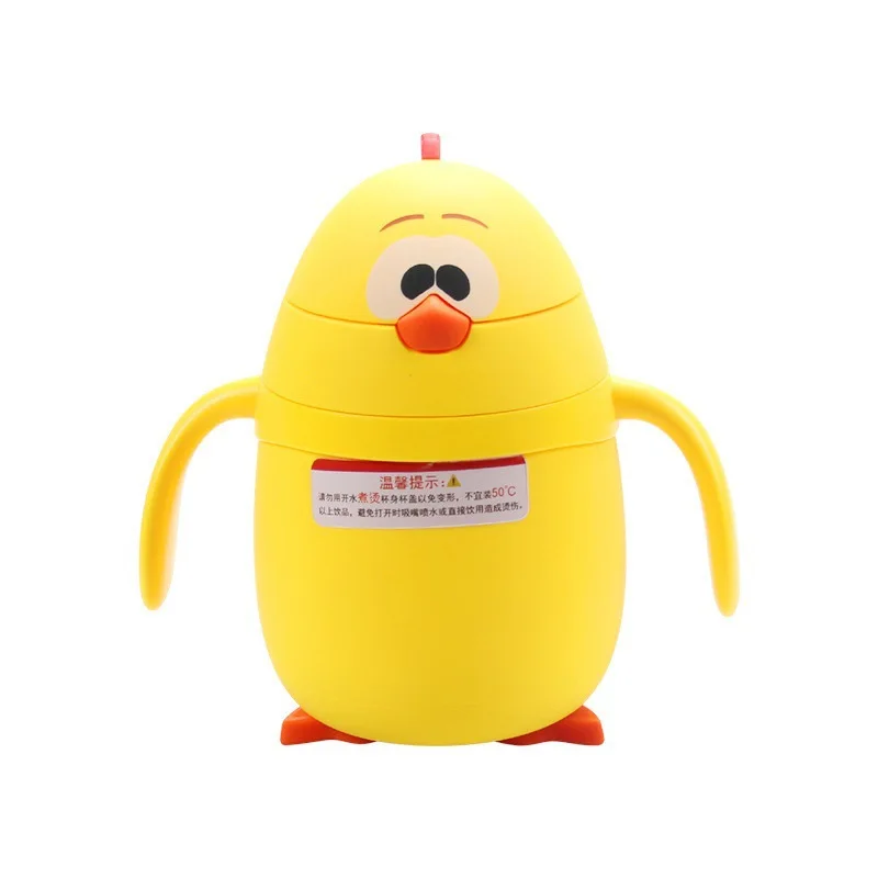 

Hot sale New Baby Yellow Chicken Glass Cup with Straw Children's Double Layer with Handle Drop-Resistant Sippy Cup