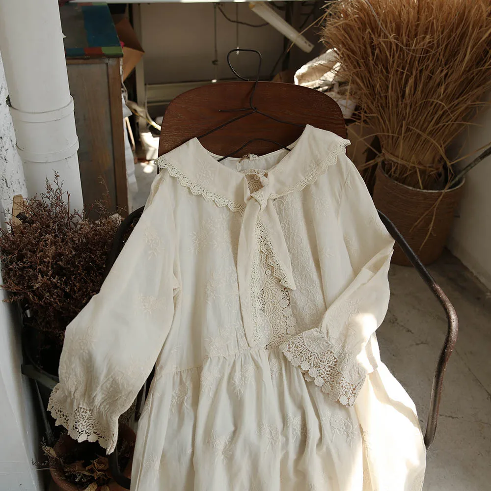 Lamtrip осенний хлопковый галстук с вышивкой воротник Питер Пэн средней длины