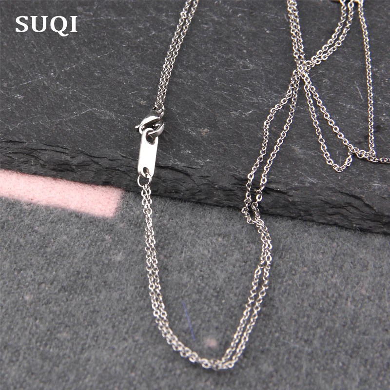 

SUQI New Boho Collares for Women Vintage stainless steel Silver color Chain Long Pearl Statement Multilayer Necklace Pendants