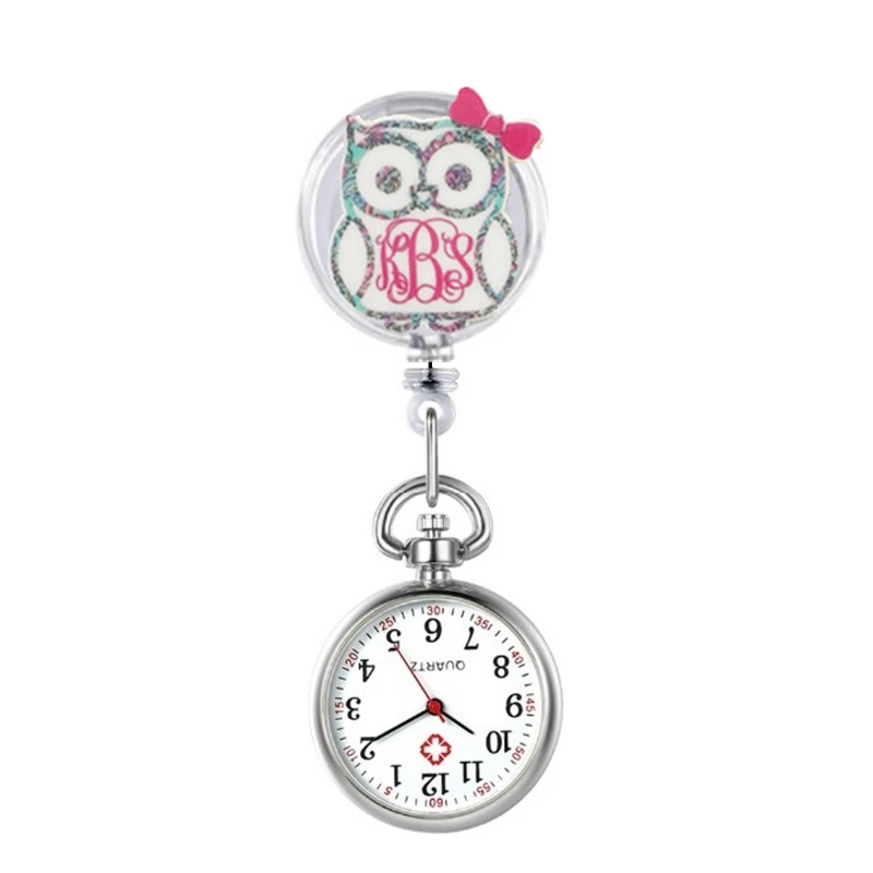 lovely cute beautiful owl nurse women ladies doctor hospital pocket watches Clip Brooch Retractable Badge Reel quartz gift clock |